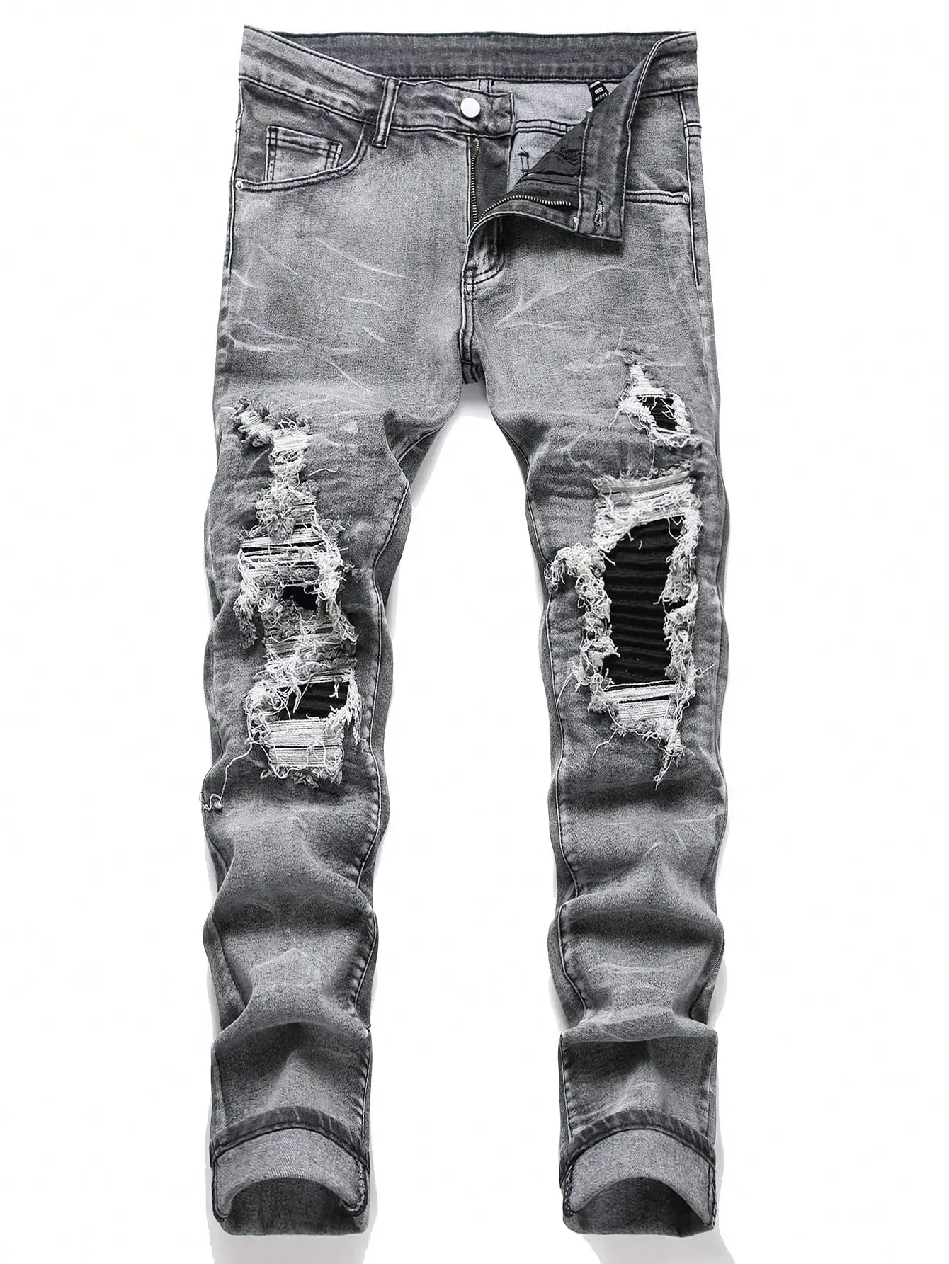 Ανδρικό ελαστικό τζιν τζιν Streetwear με σκίσιμο συνονθύλευμα τρύπες με σκισίματα τζιν ελαστική μέση casual παντελόνι Slim εφαρμογή ίσιο παντελόνι