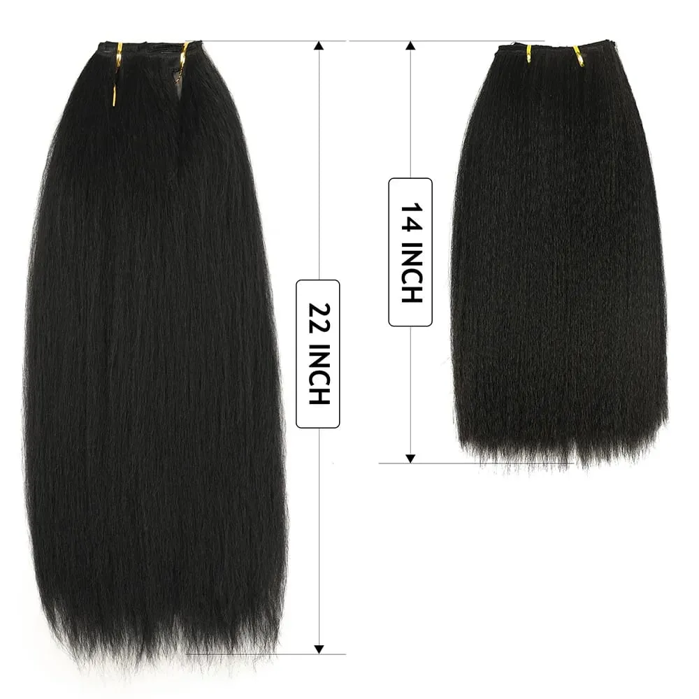 Synthetic Kinky Straight Clip in Hair Extensions 7pcs 16Clips Yaki Straight Clip Ins 22Inch/55cm Full Head Hair Extensions