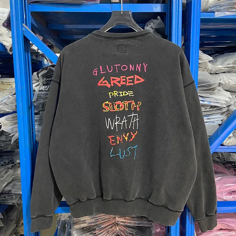 Autumn Winter Classic Overlapping Logo Print Saint Sweatshirts Men Women Couple Colorful Letters Graffiti Washed Black Pullovers