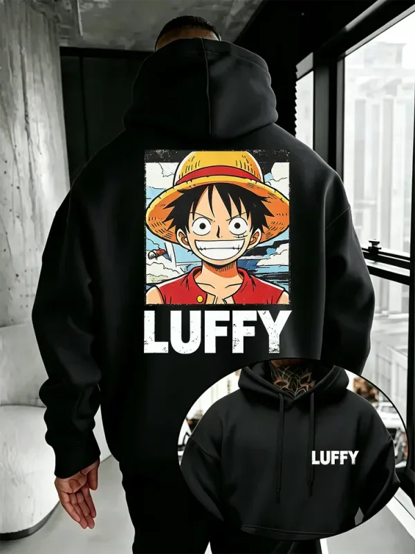 Sudadera con capucha de anime de una pieza, sudadera holgada con estampado frontal y trasero de personaje de dibujos animados de Luffy vintage para entusiastas del manga