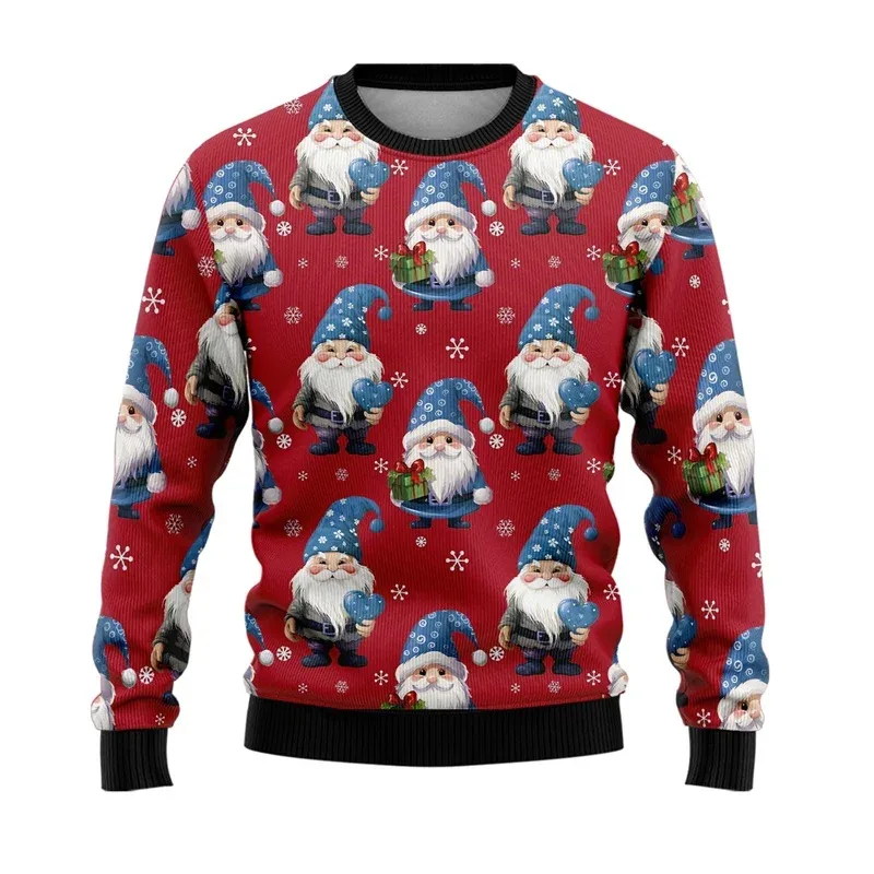 3D Printed Cartoon Santa Claus Sweatshirt For Men Merry Christmas Pattern Hoodies Casual Harajuku Loose Tops Round Neck Pullover