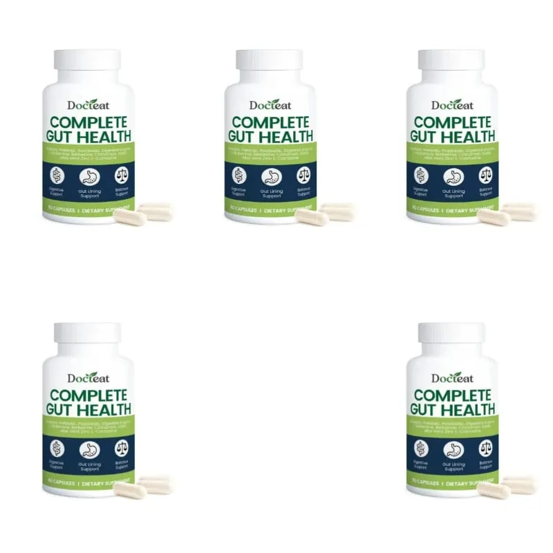 Docteat Complete Gut Health Capsules with Probiotic Prebiotic Postbiotic Digestive Enzymes for Gut Balance & Digestion 60 Count