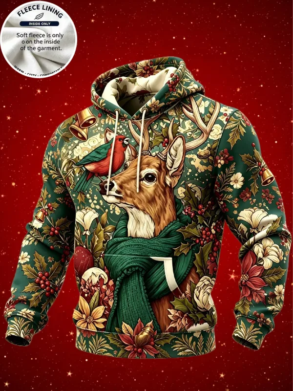 3D Print Christmas Fleece Hoodie Funny Santa Stuck In Chimney Reindeer Snow Scene Pullover Long Sleeve Holiday Sweatshirt