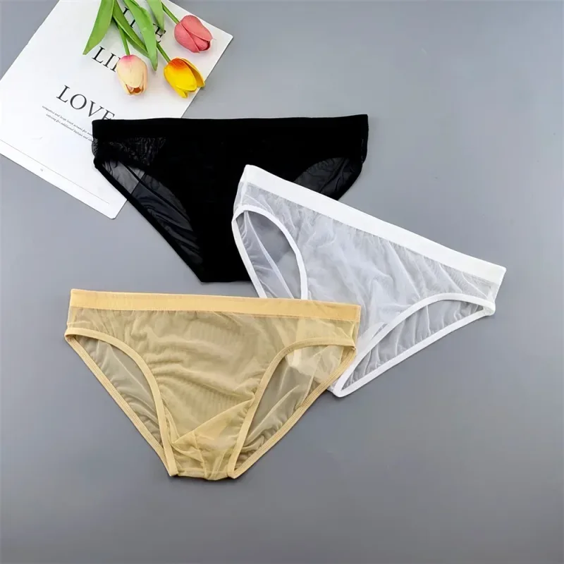 남자 투명한 나일론 팬티 3D 주머니 경량 남성 비키니 속옷 부드러운 쉬어 빠른 건조 스트레치 란제리 XL/XXL/3XL/4XL