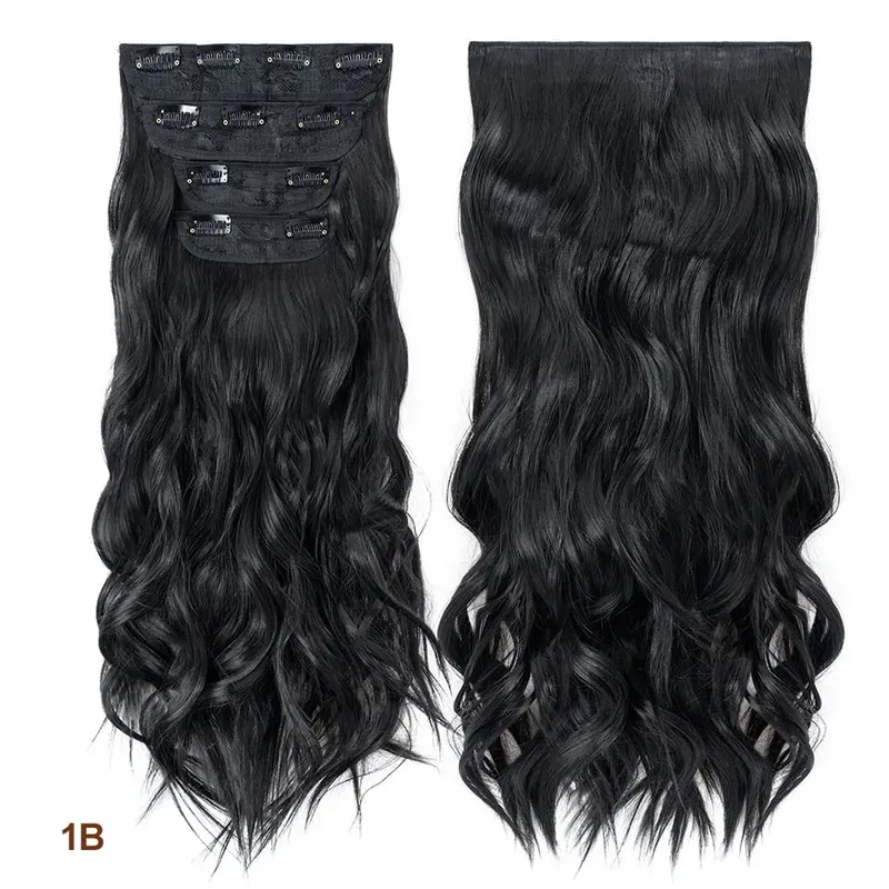 4 Pieces Set Clip In Hair Extensions Highlight Wavy Curly Long Synthetic Hairpieces For Women 22 Inch 180g Hair Clips Hair