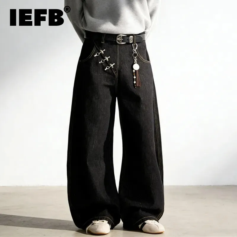 Airplane Button Design Black Men's Boot Cut Jeans Niche Unisex High Street Loose Wide Leg Denim Long Pants 2026 New 9X2176 — image 2