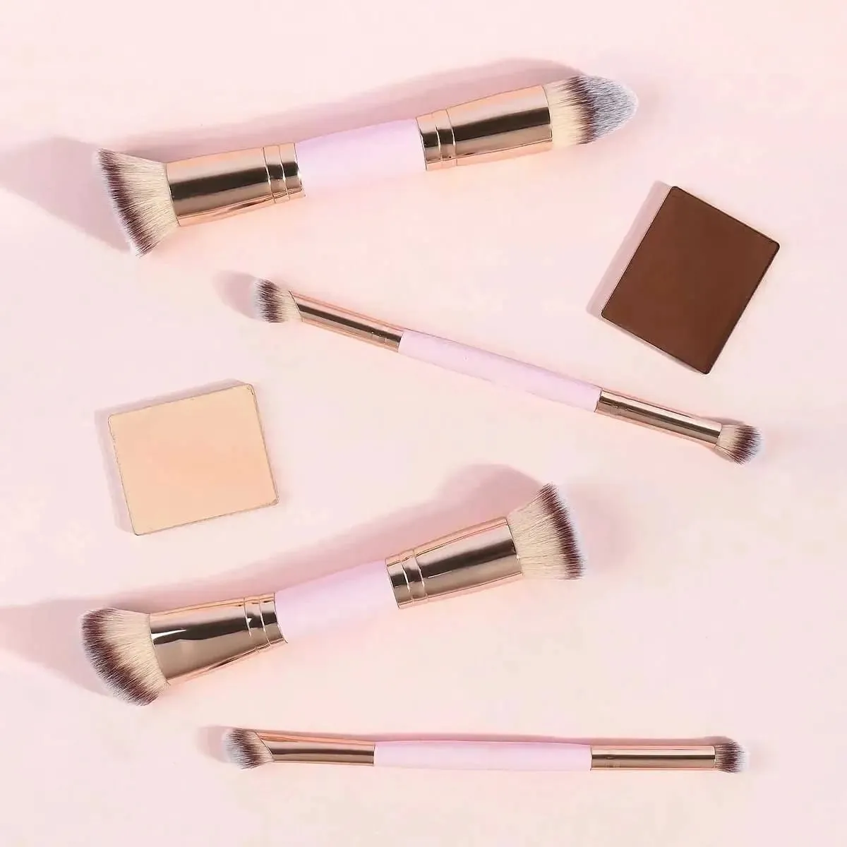 4Pcs Dual-Ended Makeup Brush Set Soft Synthetic Bristles Foundation Blush Powder Eyeshadow Brushes Portable Cosmetic Tools for
