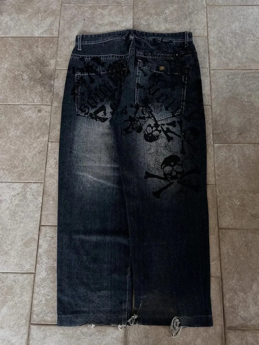 Retro Y2K Oversized Print Explosions Mens Jeans American Hip-hop Trend Gothic Straight Pants Harajuku Casual Couple Wide Pants