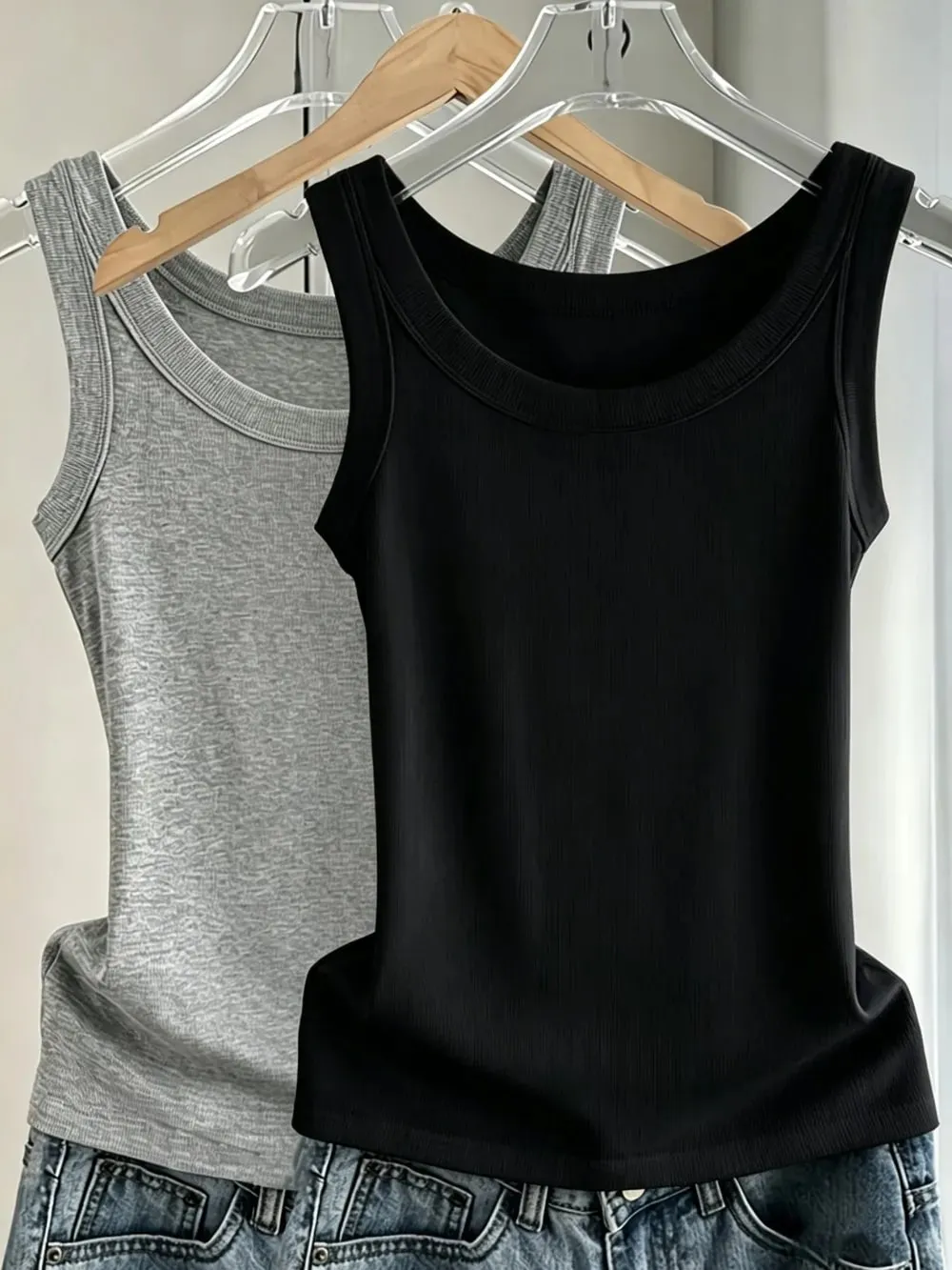 Y2K Ribbed Cotton Tank Tops Womens Summer Basic Slim O-Neck Sleeveless Casual Soft Breathable Vest Sporty Wear Daily Undershirt