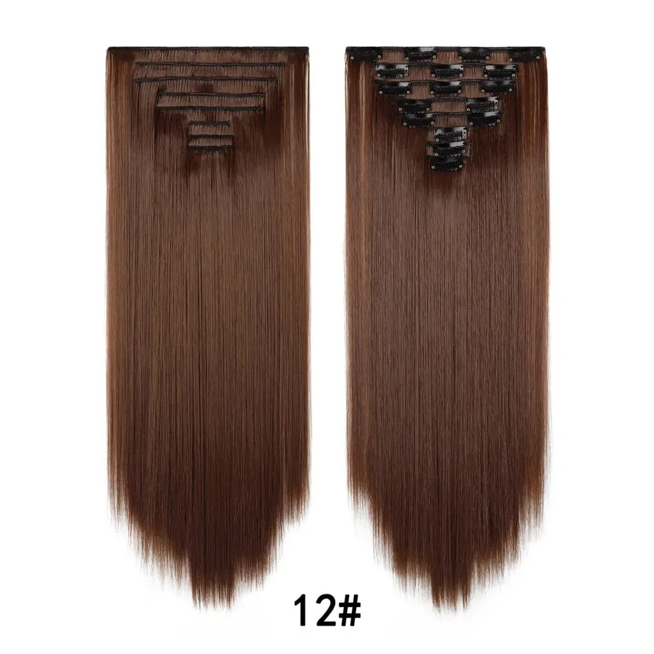 24 Inch 8Pcs Clip in Hair Extensions Long Straight Hair Extensions Soft Synthetic Hairpieces for Women Daily Fashion Hairstyle