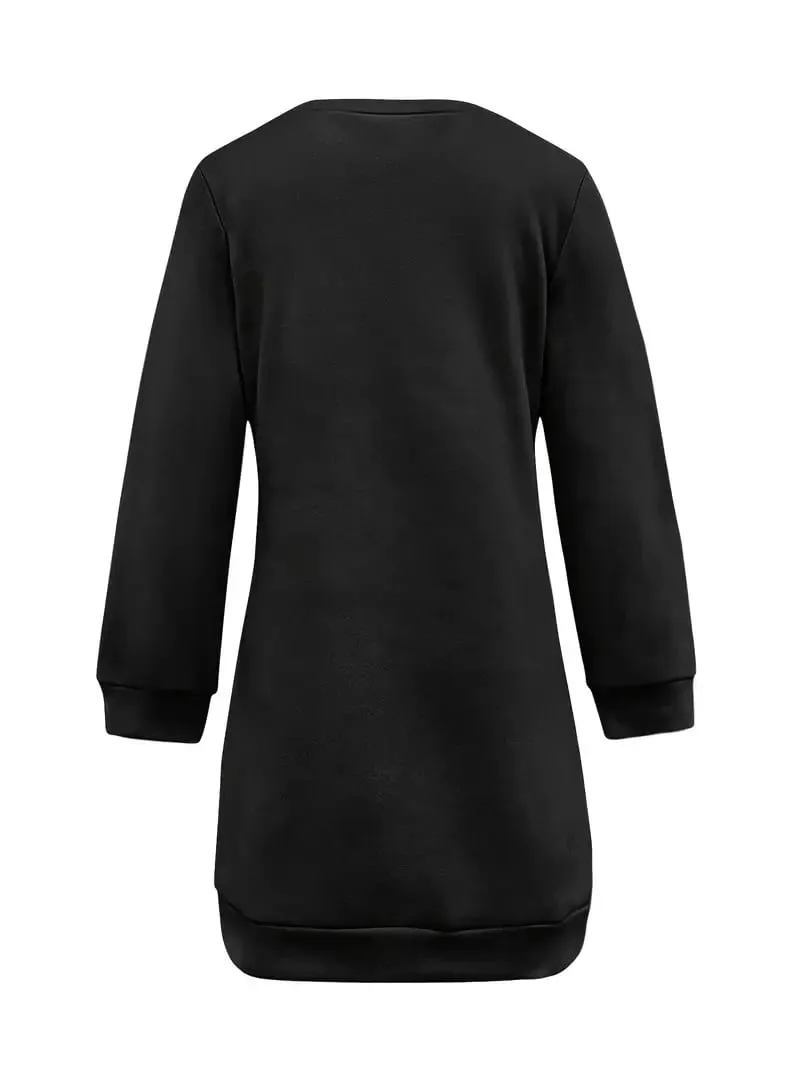 Women's Spring and Autumn Fashion Solid Color Simple Everyday Home Versatile Elegant Long-Sleeve Dress - Machine Washable