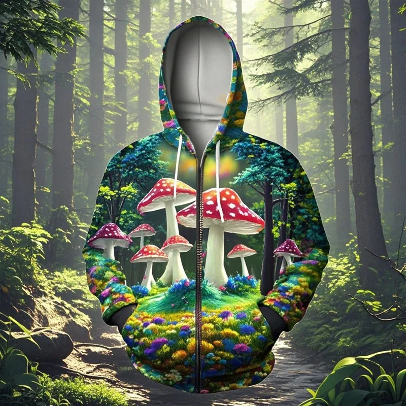 Mushroom 3D Print Zipper Hoodie Men Women Casual Fashion Hooded Sweatshirts Male Oversized Tracksuit Hoodies Man Coat Clothing