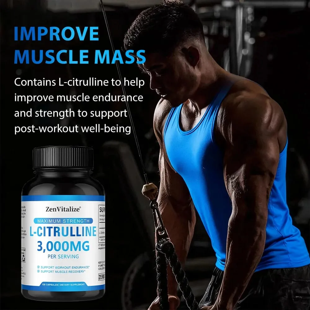 L Citrulline 3000mg Supplement Capsules for Men & Women - Muscle Recovery & Workout Endurance - Vegan Non-GMO