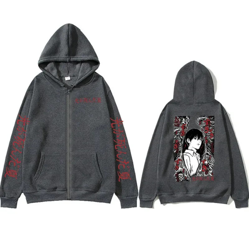 Anime The Summer Hikaru Died Zipper Hoodies MHikaru Yoshiki Manga Zip Up Hooded Sweatshirts Long Sleeves Pullovers Jackets Coats