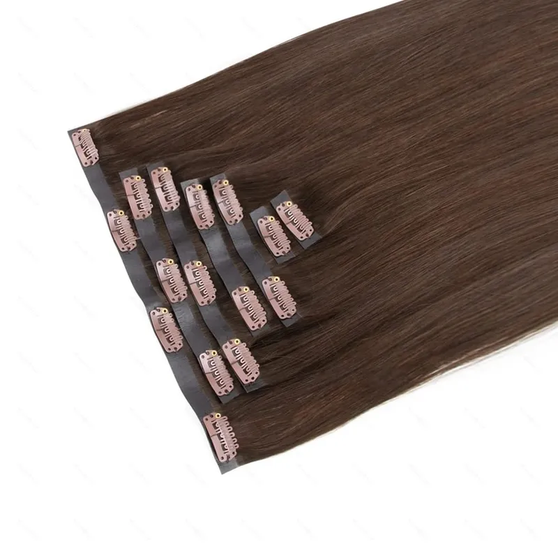 PU Clip Ins Human Hair Premium Remy Clip In Extension Sa Tape Weft Silk Straight European Real Natural na Buhok 14-24inch 7pcs 110G