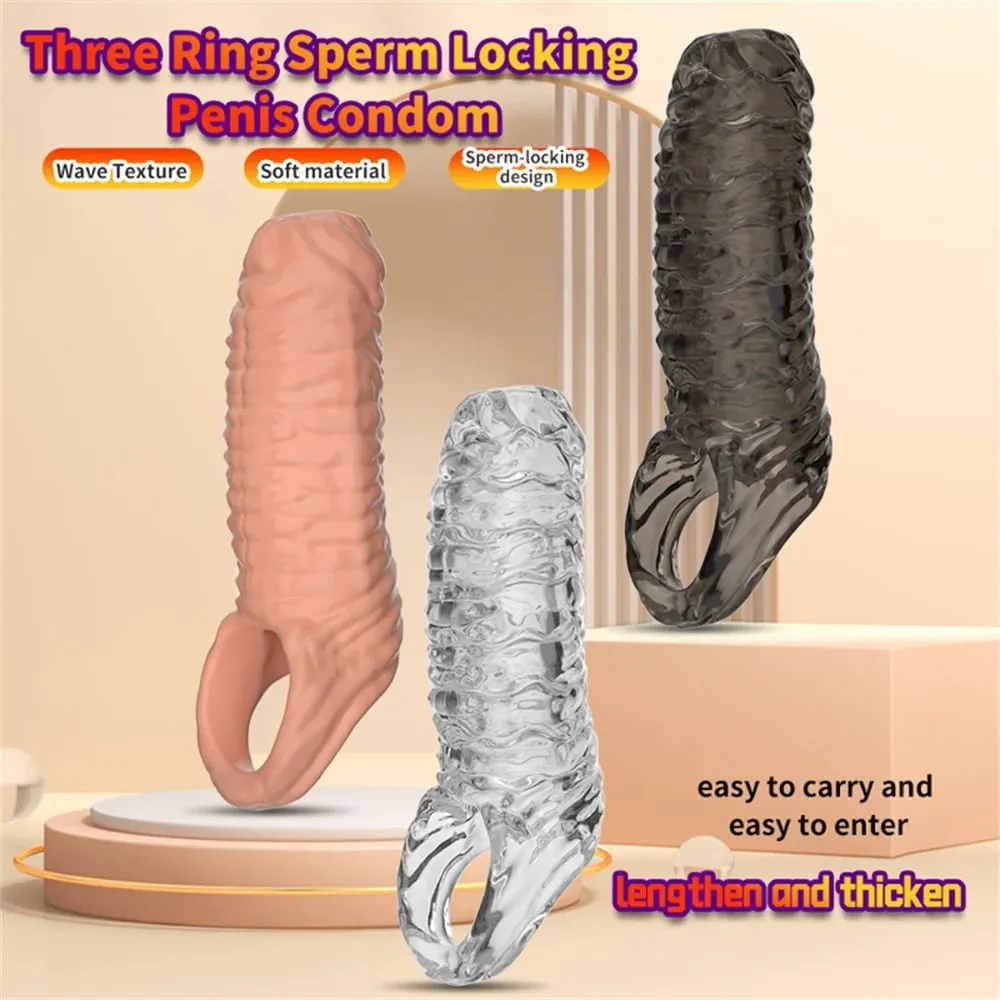 Men Penis Ring Masturbation Cock Ring Time Delay Ejaculation Erection Lasting Chastity Cage Scrotum Sleeve Dick Enlarger Sex Toy