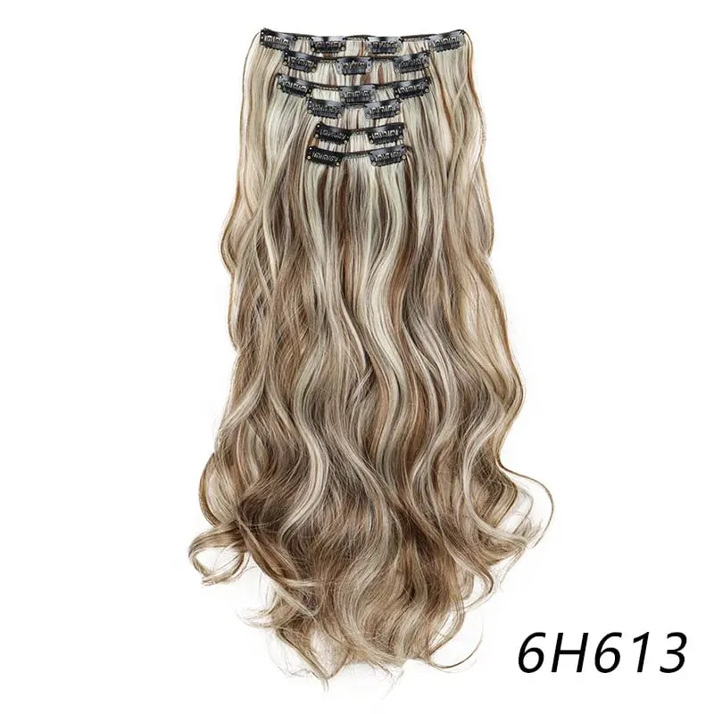 Synthetic Long Curly 16 Clips Hair Extension Heat Resistant Fiber Black Brown Hairpiece for Women Cosplay Wig Halloween Wig Part