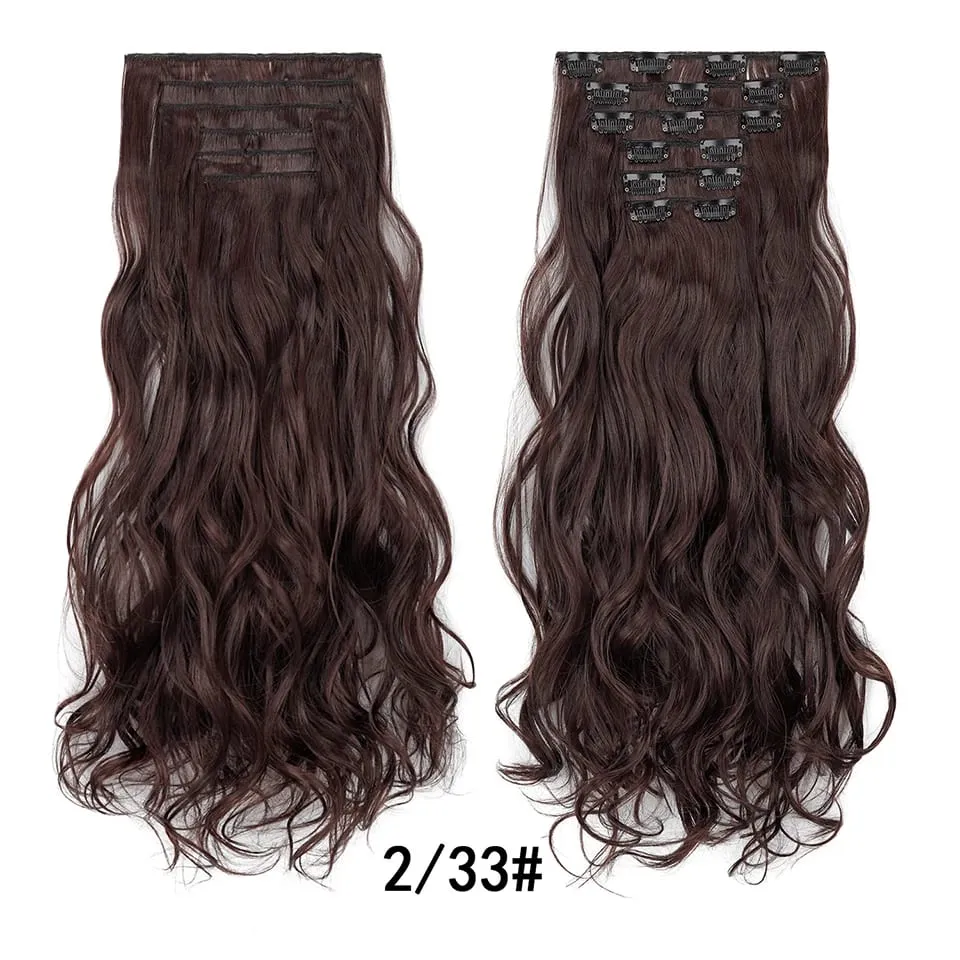 Women 20 Inches Wavy Curly Full Head 6 Separate Pieces Heat Resistance Synthetic Hair Clip in Hair Extensions