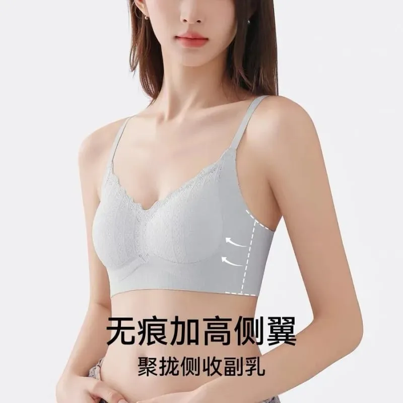 Lace lingerie for women seamless push-up enhances small busts prevents sagging wireless comfortable breathable side brea