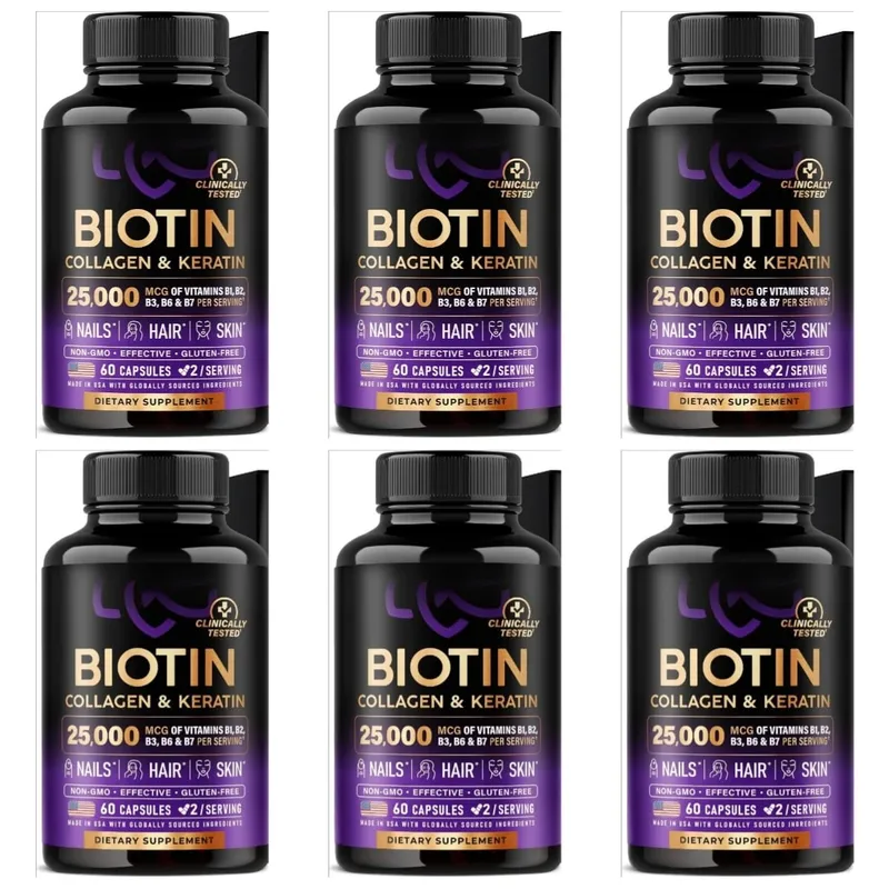 Biotin Collagen & Keratin Capsules with Hyaluronic Acid & B-Vitamins for Hair Skin & Nails Nourishment Support Adults 60 Caps
