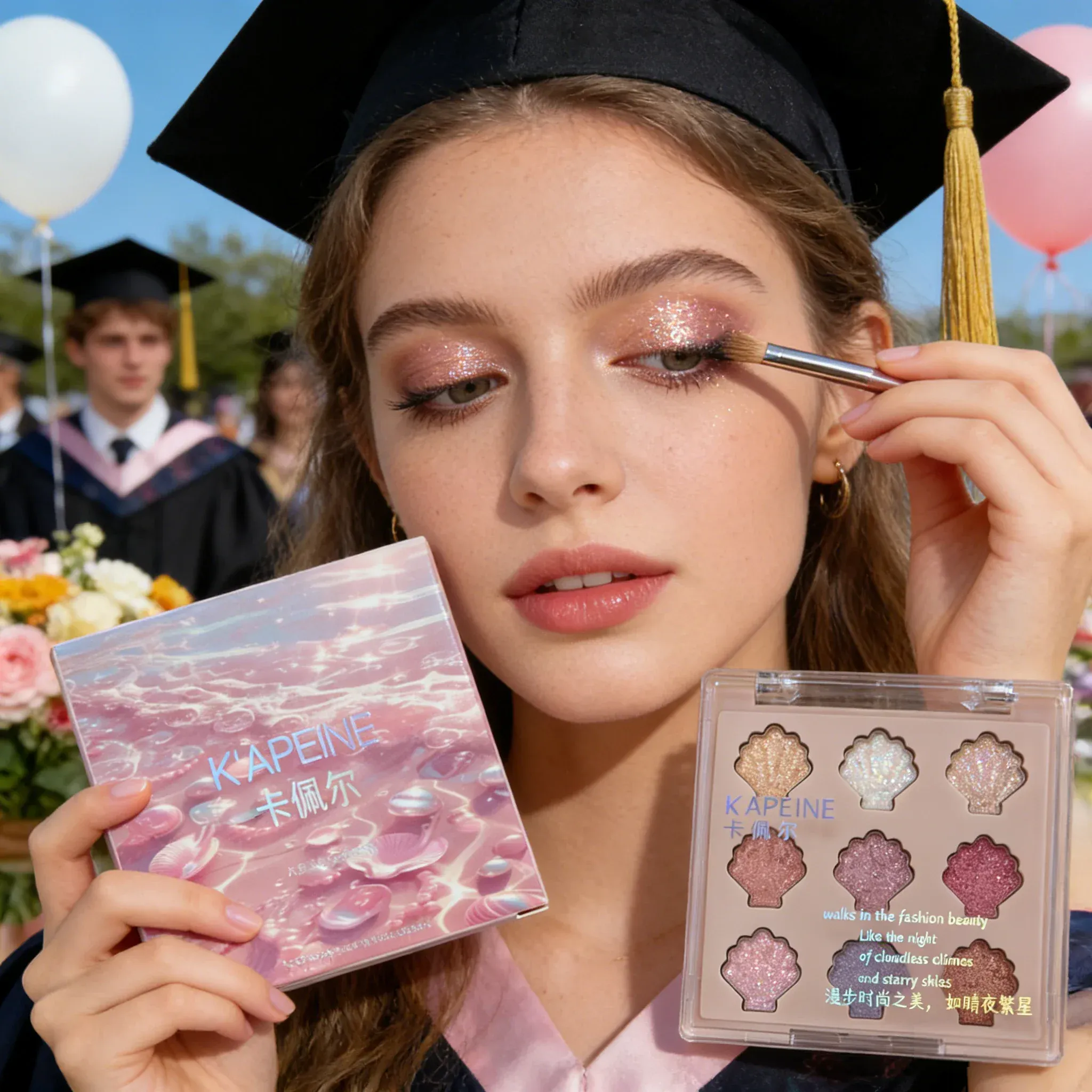 Shimmering Star Shell 9-Color Eyeshadow Palette Mermaid Sparkle Glitter Highlighter Eye Makeup for Graduation Party Glam — image 7