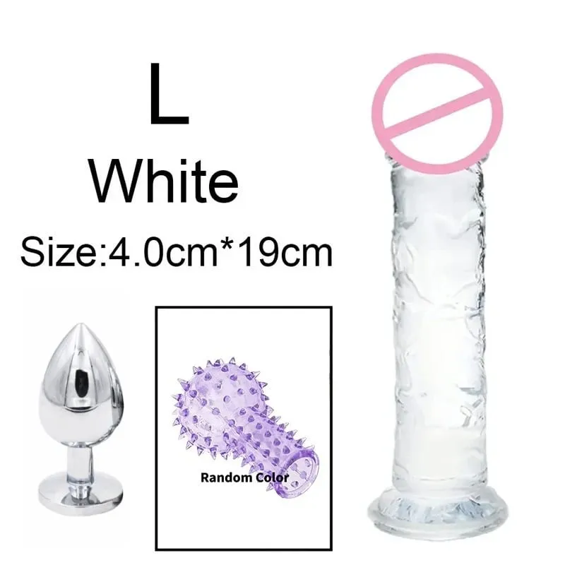 6 Sizes Realistic Dildos Adult Sex Toys For Man Women 18 Metal Anal Plug Clear Penis Butt Plug Anus Masturbation Stimulator Dick