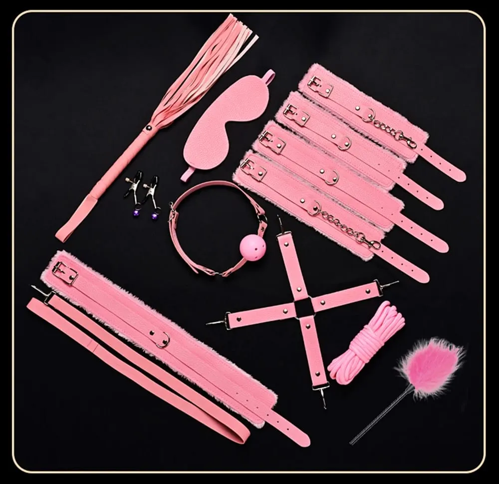 Giocattoli del sesso Kit di bondage BDSM Set di ritenuta in vera pelle Manette Collare Gag Vibratori Giocattoli del sesso per le donne Coppie Giochi per adulti