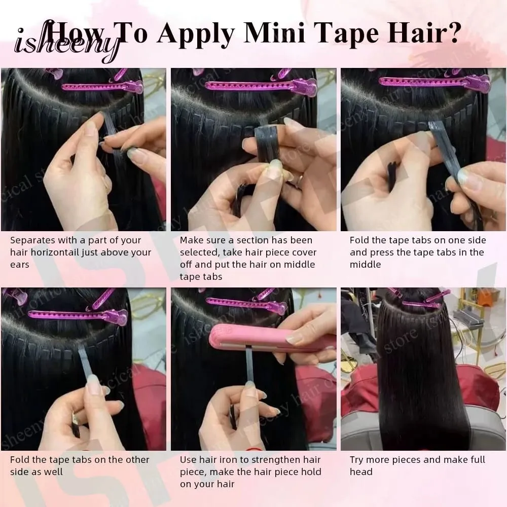 Isheeny 12' 16' 20' Tape In Hair Extensions Invisible Adhesive Tape In Hair Extension 10pcs/pack Pink Purple Blue Colorful Hair