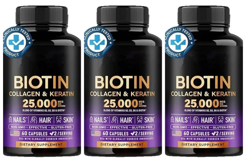 Biotin Capsules Contain Collagen and Vitamin B2 B3 B6 & B7 for Women Men Hair Care Supplements Skin & Nails Support 60 Pieces