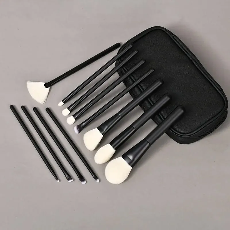 Natural Hair Makeup Brushes Travel Set 12PCS Portable With Eyebrow Eyeshadow Foundation Blending Brushes And Pouch