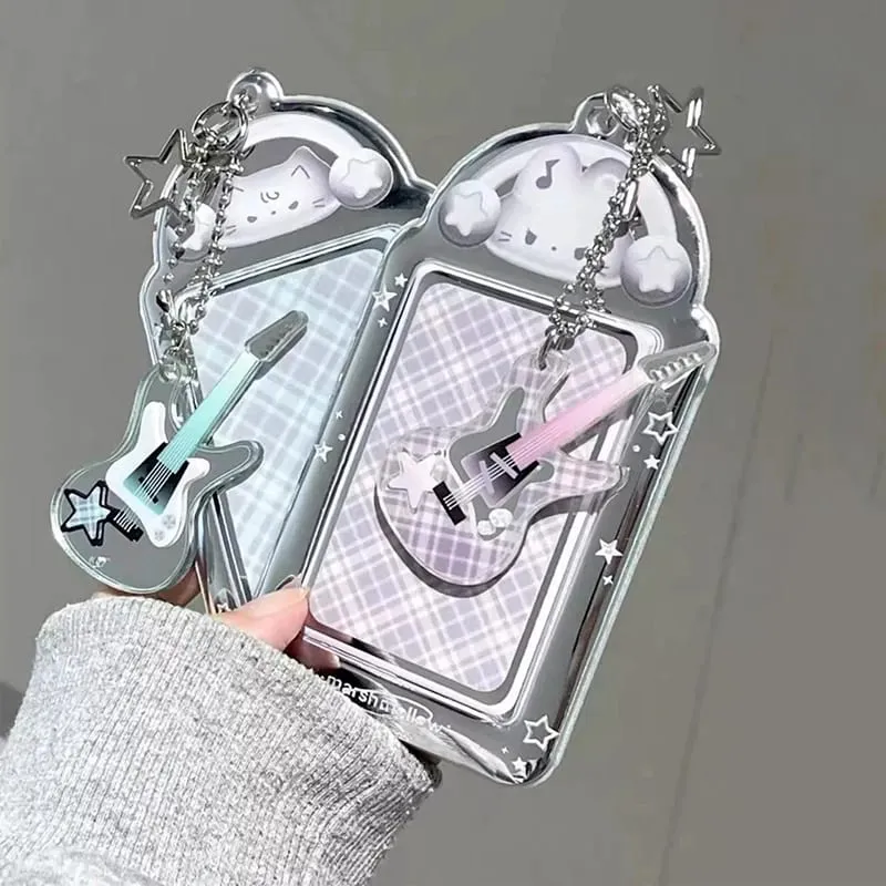 Fofo porta-chaves para cartão fotográfico - porta-cartões de PVC transparente com chaveiro para mochila capa protetora para presente de foto de ídolo para colecionadores de fãs