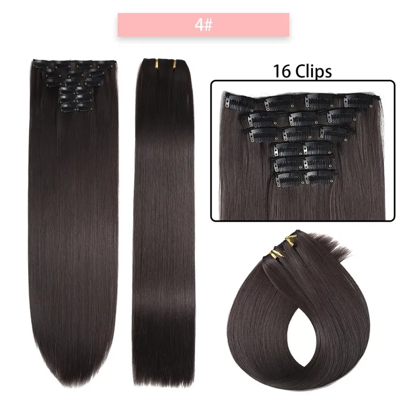 6-Piece Set 24-Inch Synthetic Clip-On Hair Extensions Straight Hair Removable Lightweight Synthetic Wig Women's Exclusive