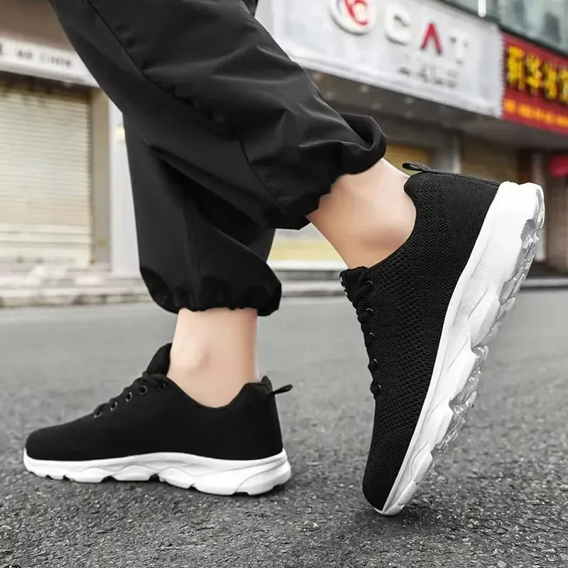 Chaussures pour hommes Baskets décontractées respirantes Mode Blanc Noir Chaussures de course Légères Chaussures de sport souples Chaussures de tennis à lacets unisexes