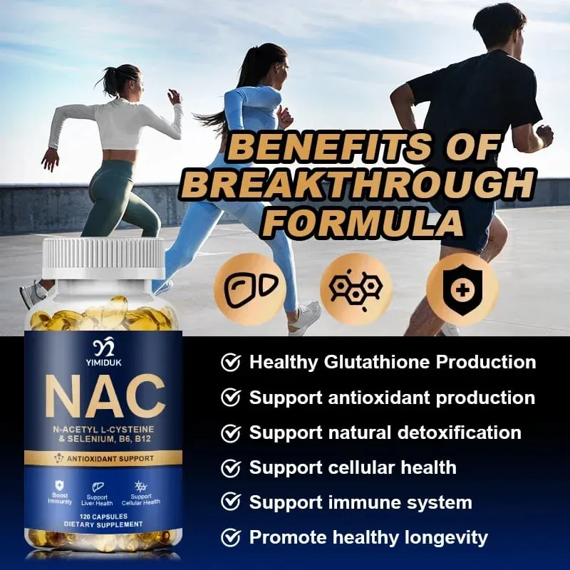 Pure NAC Capsules with Vitamin B12 Support Skin Hydration Antioxidant Immune Cellular Health Detoxification Men & Women