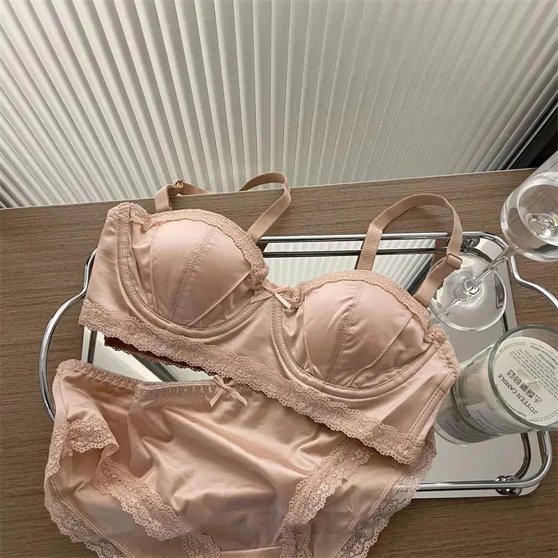 Hot Item French Inspired Minimizer Bra Women Satin Lace Thin Cup Soft Underwire Uplifting Centering Anti-Sagging Solid Comfort