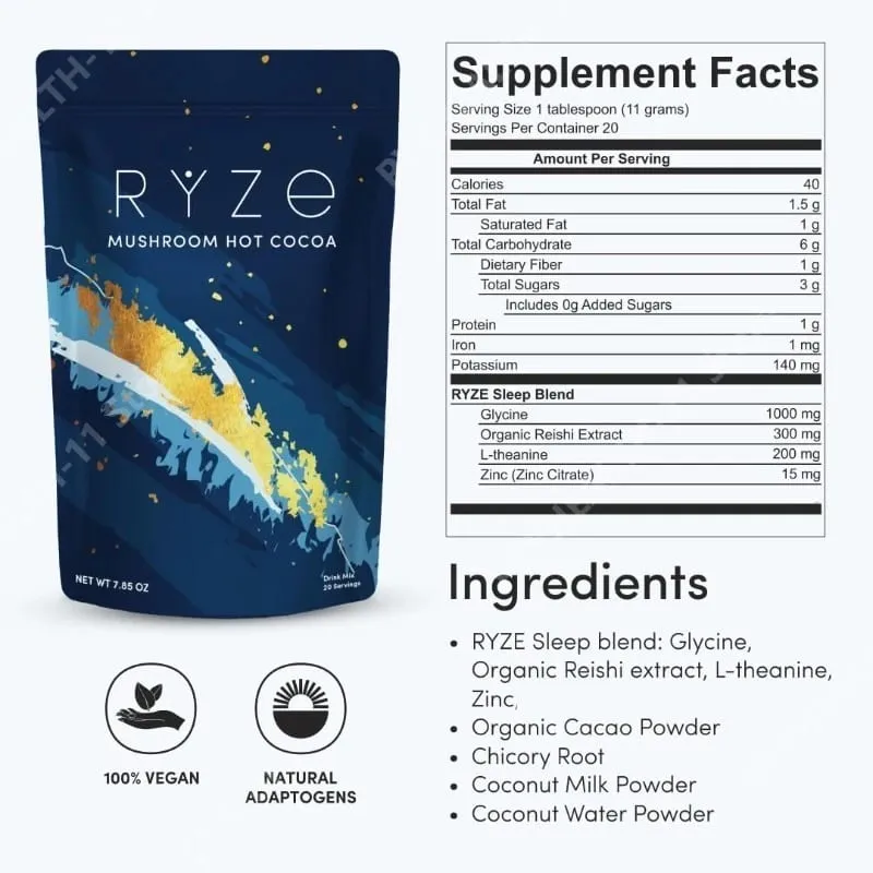 Mushroom Cocoa Powder Sleep Supplement with 6 Adaptogenic Mushroom Blend Reishi L-Theanine and Glycine To Help Fall Asleep