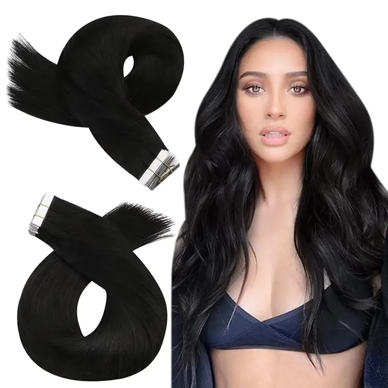 Moresoo Tape in Hair Extension Human Hair Real Remy PU Skin Weft 12-24 Inch Straight Brazilian Hair Glue on Adhesive Tape Ins