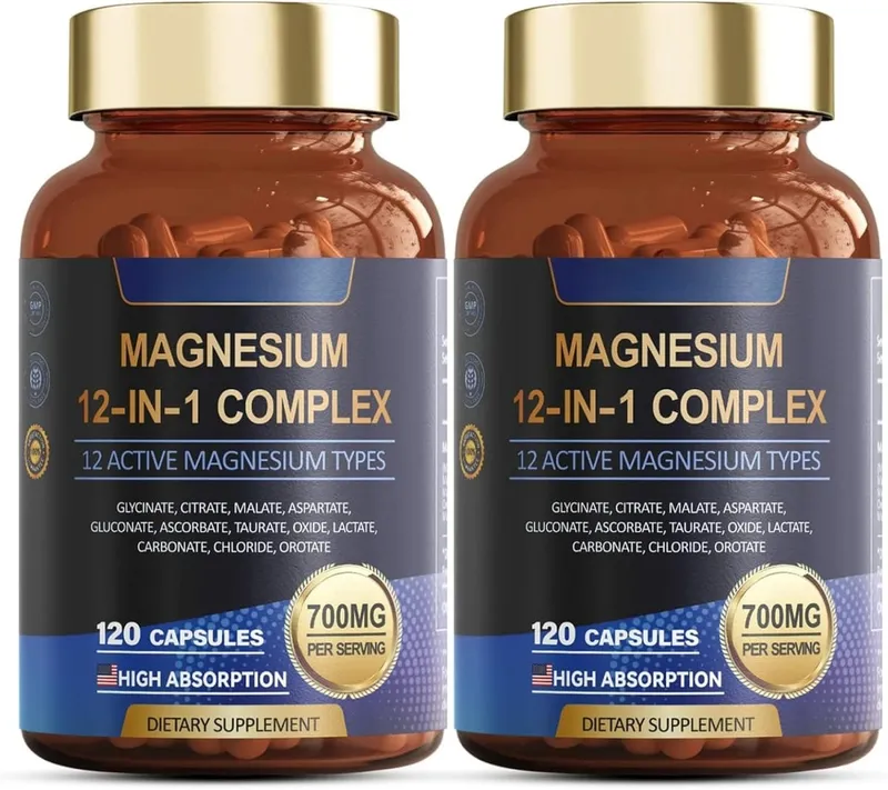 Magnesium Capsule Contain Glycinate Citrate & Aspartate Etc Complex Supplement Relaxation Muscle Heart Health Support 120 Count