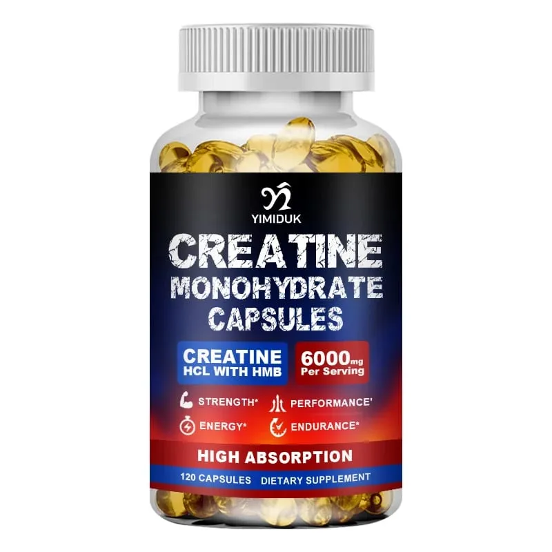 Creatine Monohydrate 6000mg Capsules with Creatine HCL & HMB Boost Lean Muscle Improve Training Endurance Ease Muscle Fatigue