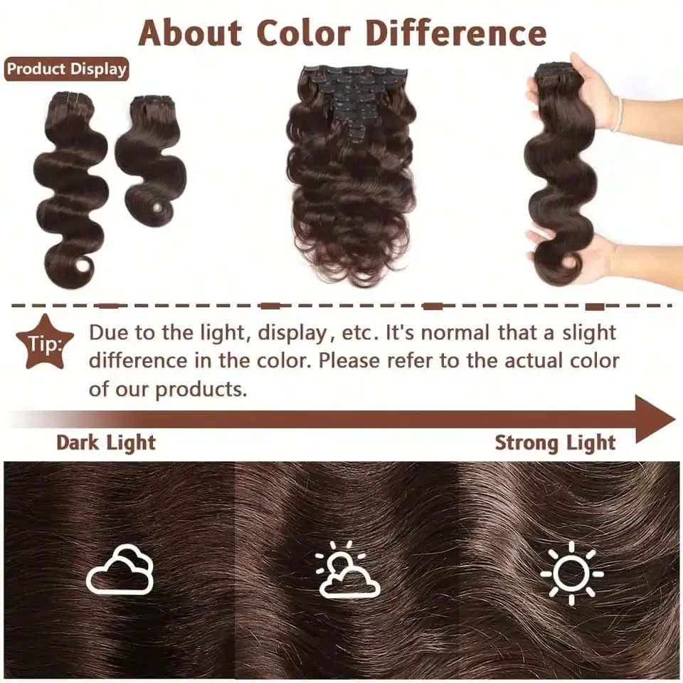 Clip in Body Wave Hair Extensions for Black Women Real Unprocessed Virgin Human Hair Clip in Extensions #1B/#2 Brown Color 120g