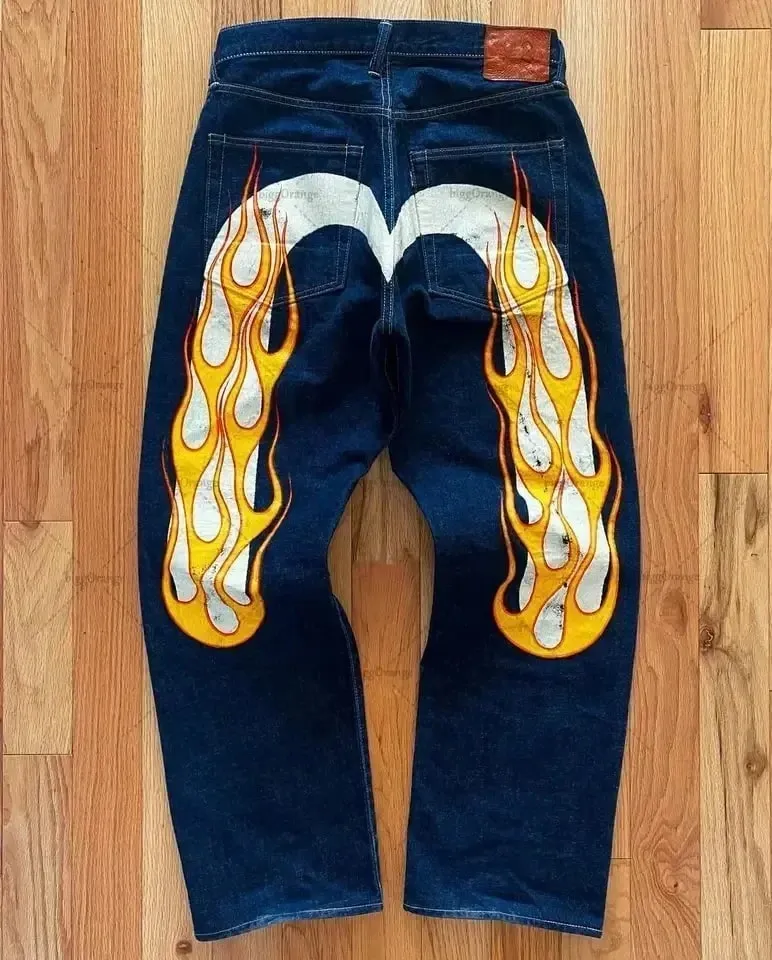 Jaren '90 Retro Y2K Nieuwe Hip Hop Rechte Jeans Straat Bestverkopende Gepersonaliseerde Bedrukking High Street Heren Casual Losse Jeans Paar