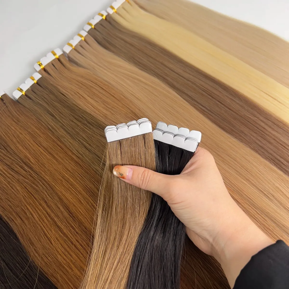 Mini Tape Hair Extensions 18"-30" Machine Remy Skin Weft Adhesive Tape In 100% Human Hair Natural Black Brown Blonde Tape On