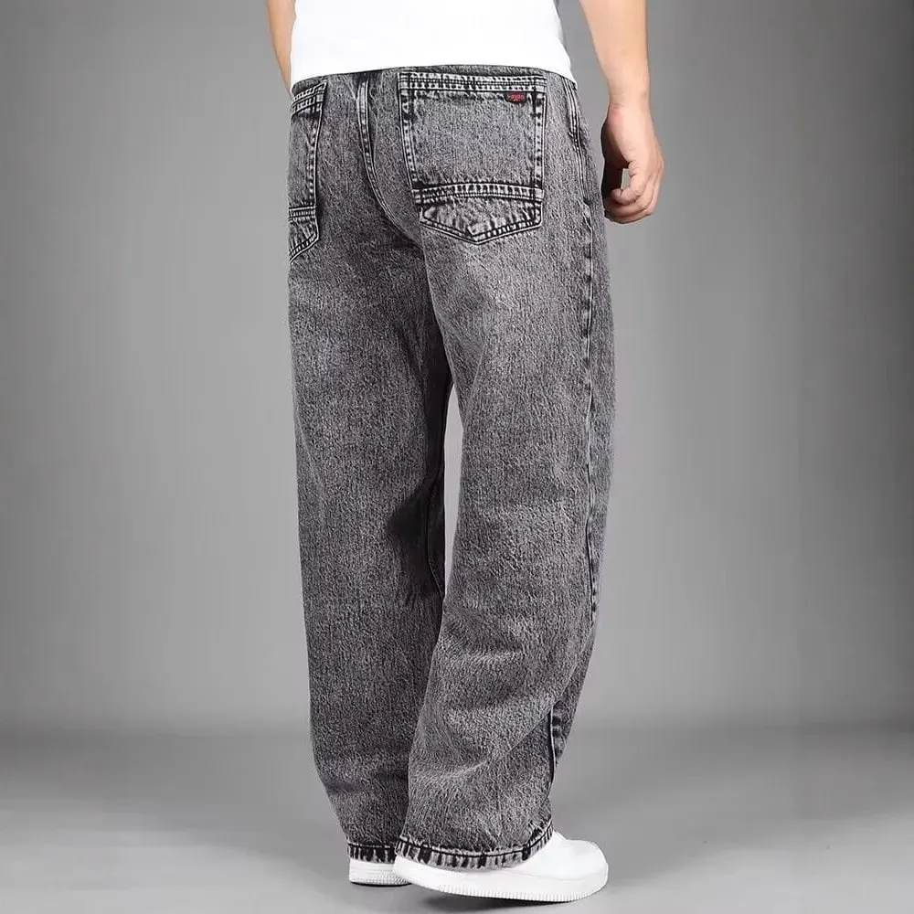 Men Vintage Acid Wash Wide Leg Jeans Loose Baggy Straight Denim Pants Retro Gray Washed Casual Streetwear Long Trousers