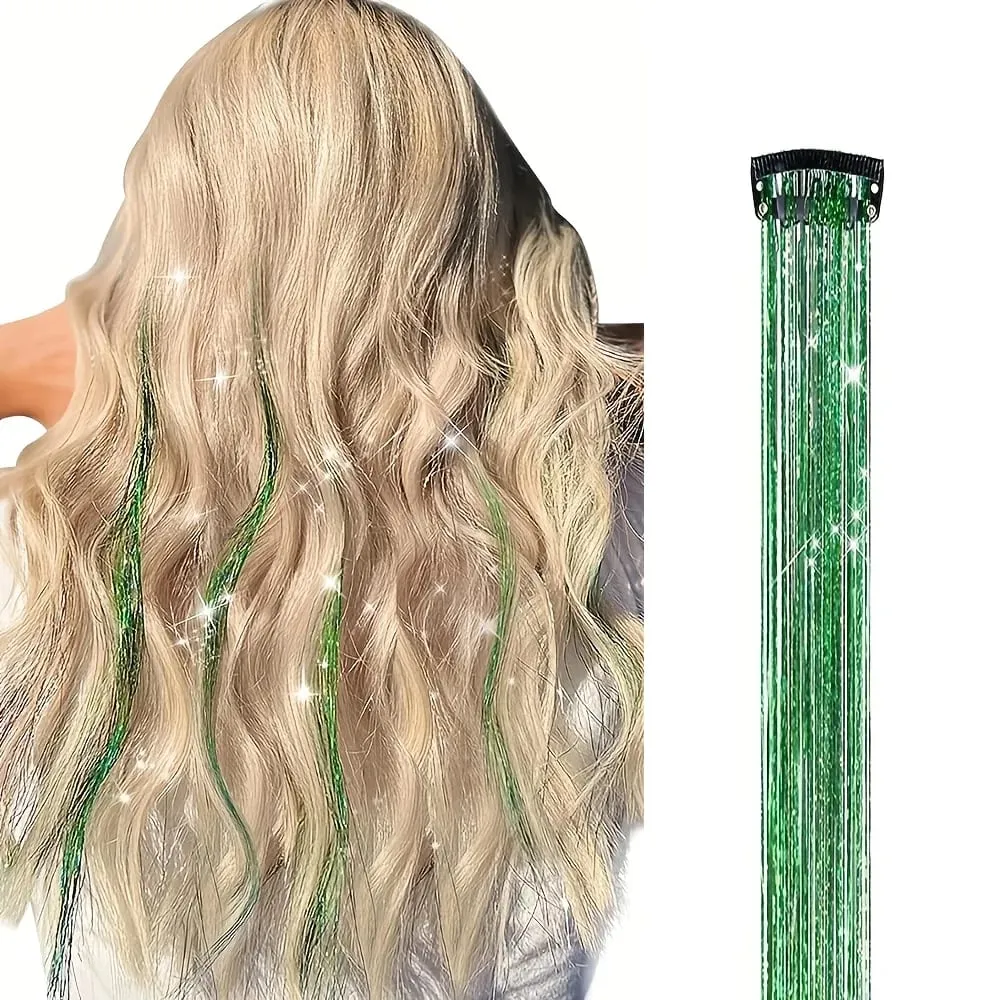 Hair Tinsel Clip in Rainbow Hair Accessories 24 Inch Fairy Hair Tinsel Kit for Women Glitter Extensions Synthetic for Christmas