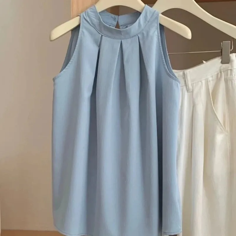 Magliette coreane larghe senza maniche con spalle scoperte Magliette Abbigliamento donna Nuova semplicità Magliette casual da strada per giovani Dolce tendenza estiva