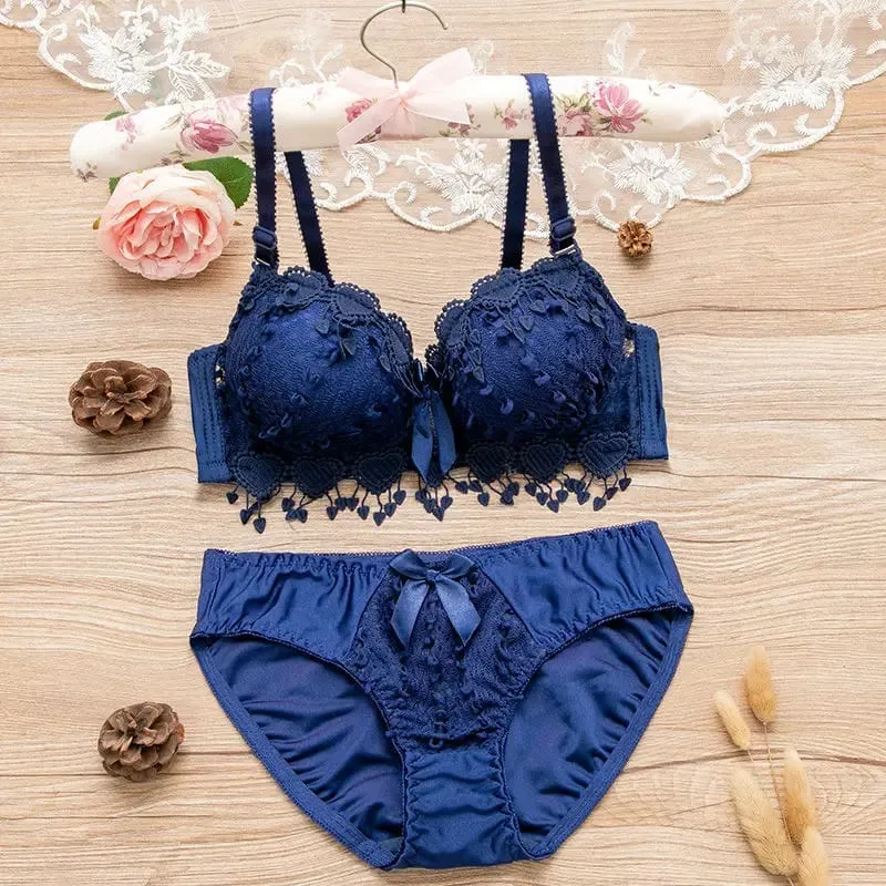 Set Bra Jepun Teratas Baru Set Seluar Dalam Renda Wanita Set Bra Sulaman Set Bra Cawan B Bra Tanpa Wayar Bra Push Up Set Pakaian Dalam Seksi