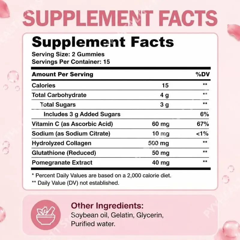 Googeer Vitamin C Skin Whitening Gummies with Glutathione Collagen Biotin for Brightening Antioxidant Support 30 Gummies