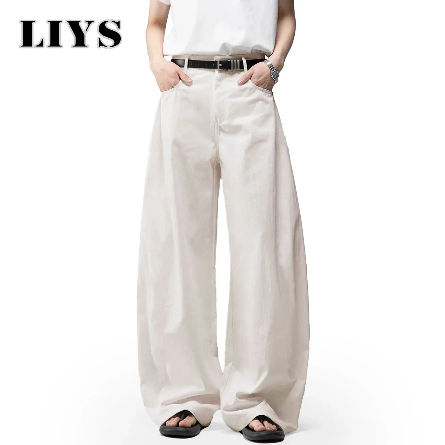 Men's White Baggy Machete Wide-Leg Jeans Daily Casual Denim Pants Solid Business Ladies' Balloon Pants High Street Men's Clothes — image 10