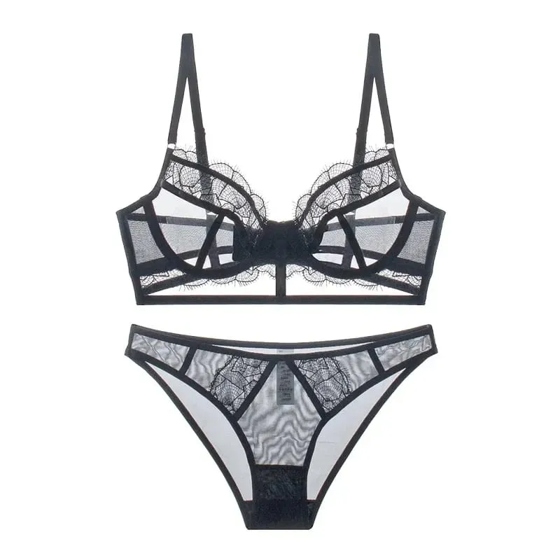 Ultra-Thin Embroidery Mesh Lingerie Set with Steel Ring Push-Up for Large Breasts & Sexy Look
