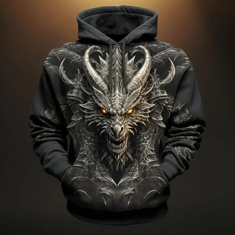 Men's Dragon Graphic 3D Hoodies Sweatshirts Cool Daily Long Sleeve Crew Neck Party Holiday Streetwear Fall Winter Tracksuit Coat